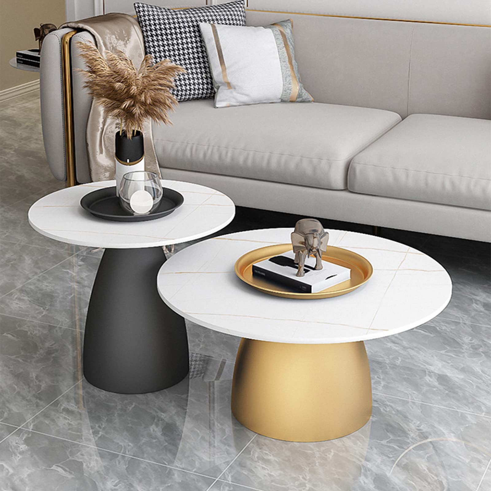 Modern Faux Marble Top End Table & Side Table Set - Stylish Coffee Table for Living Room, Bedroom, or Dining Room - Perfect Sofa Center Table for Home Decor & Entertaining
