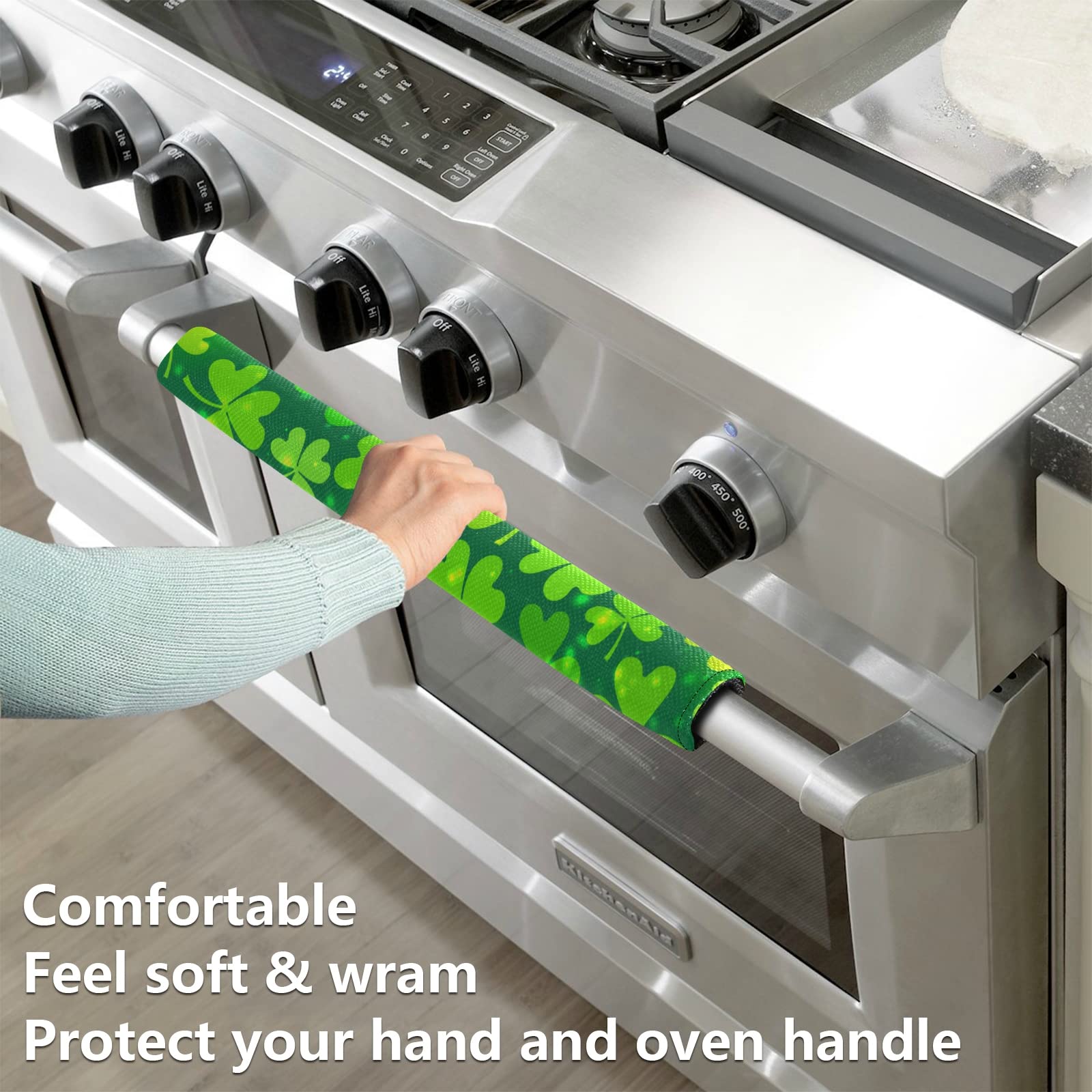 Boccsty St. Patrick's Day Refrigerator Handle Covers - 2 Pack Shamrock Leaf Kitchen Appliance Protectors for Fridge, Oven, Dishwasher & Microwave - Festive Home Decor & Handles Protection