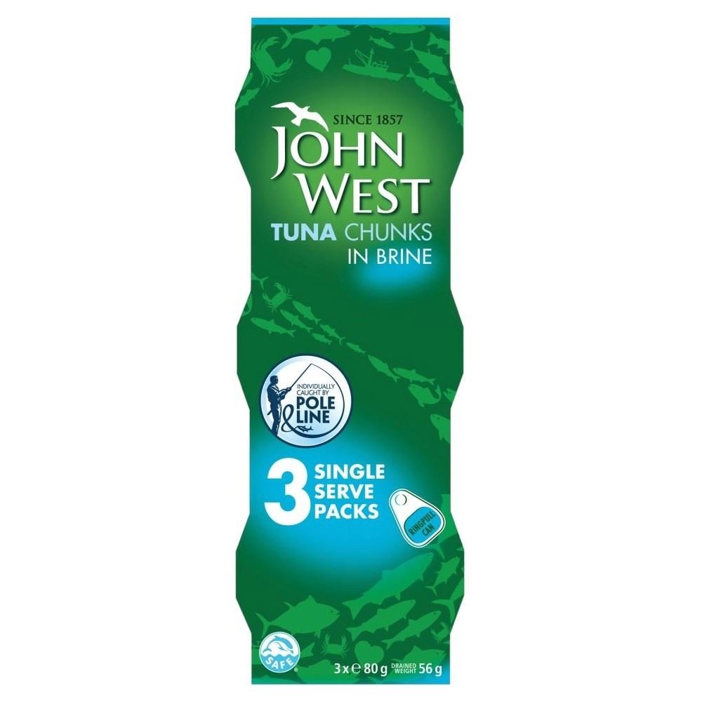 John West Tuna Chunks in Brine (3x80g) - Pack of 6 | Premium Canned Tuna for Salads, Sandwiches & Quick Meals | High Protein, Low Fat, Keto & Paleo Friendly