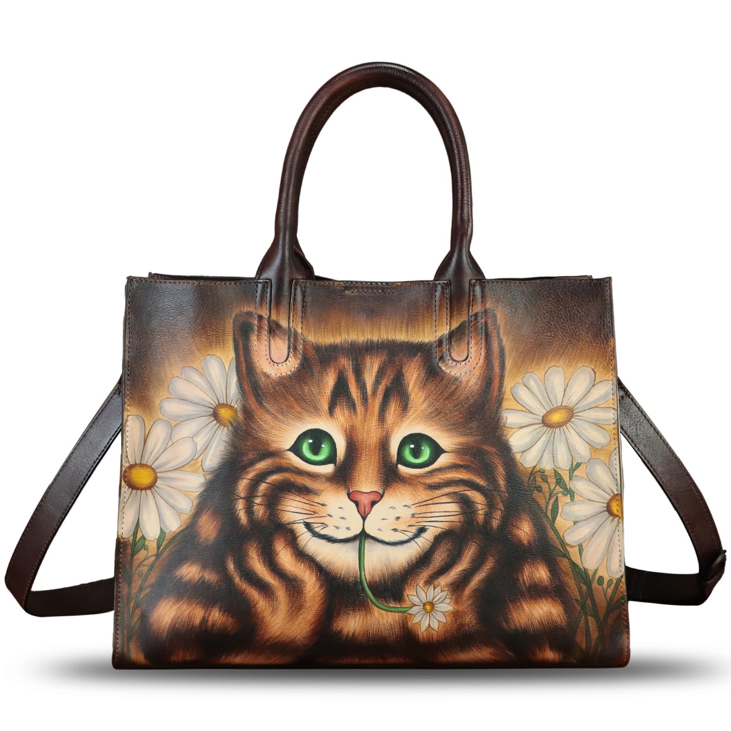 Genuine Leather Handbag for Women - Hand Painted Top Handle Crossbody Purse - Handmade Work Tote Bag - Perfect for Office, Travel & Everyday Use