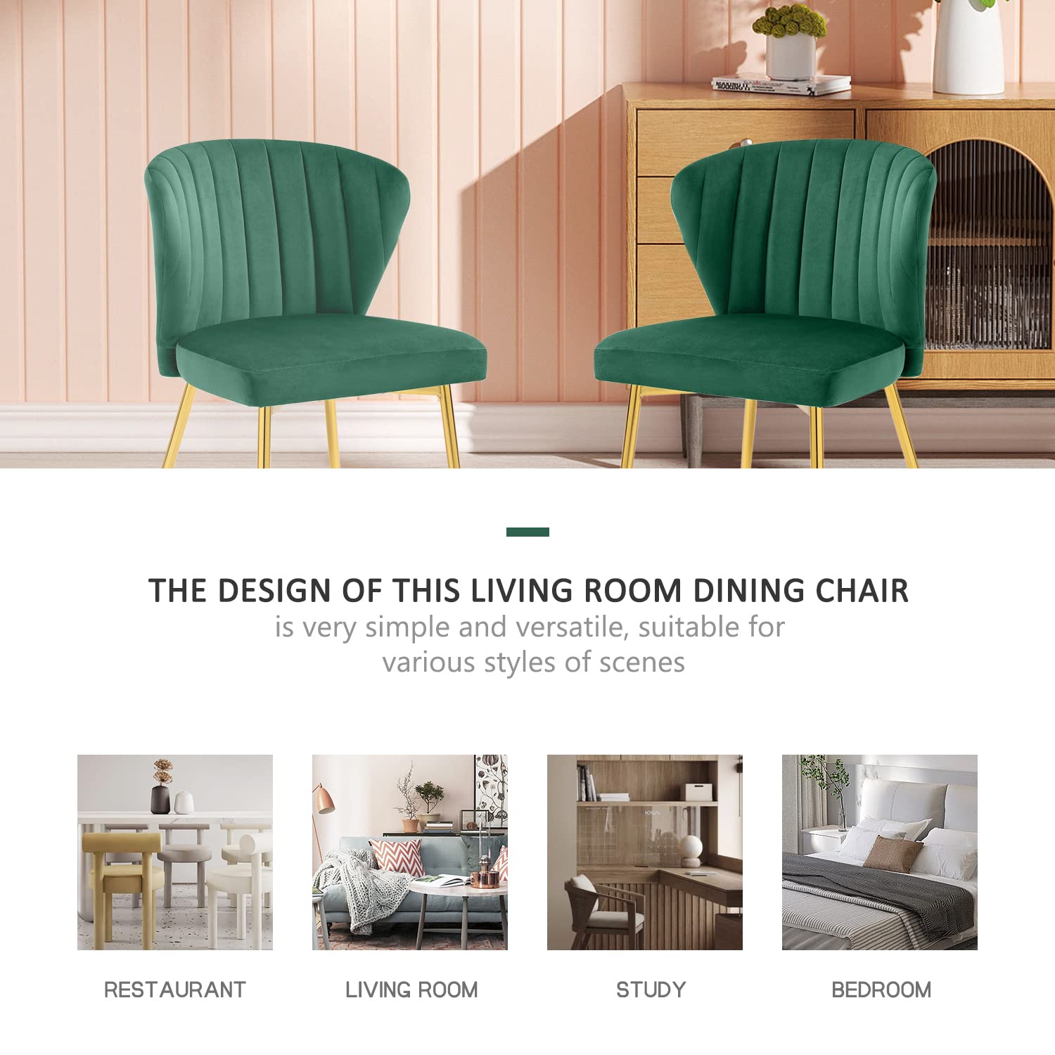 Luxury Velvet Dining Chairs Set of 4 - Tufted Upholstered Mid Century Modern Chairs with Golden Metal Legs for Dining Room, Kitchen, Living Room - Elegant Green Accent Seating for Home Decor & Entertaining