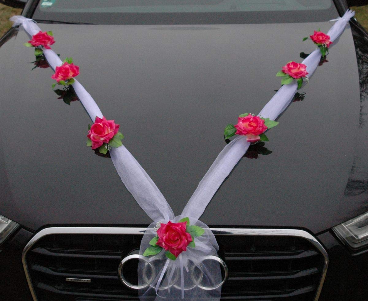 Elegant Burgundy & White Rose Garland for Wedding Car Decor - Bridal Couple Car Jewelry - Perfect for Wedding Day, Anniversary & Romantic Celebrations