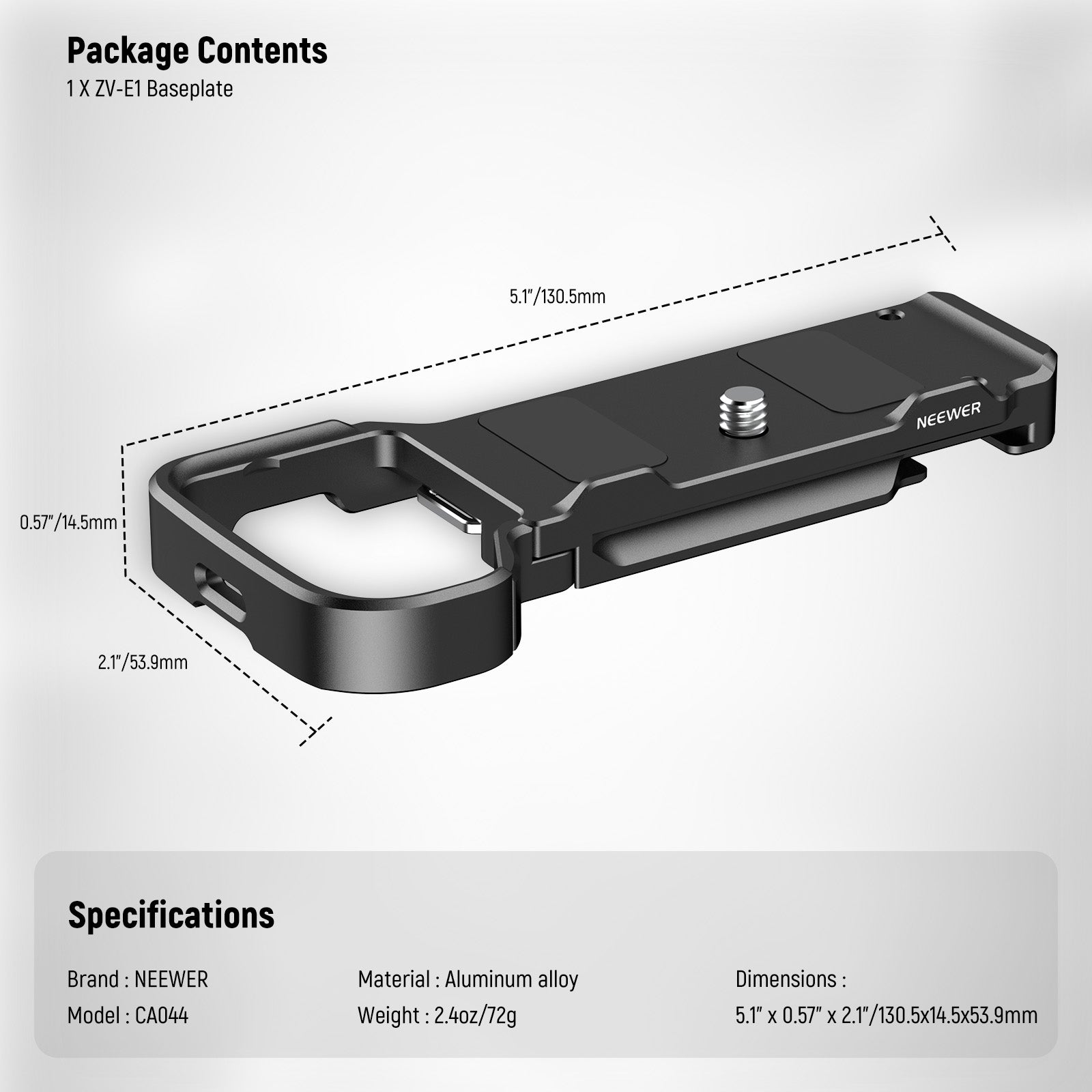 NEEWER CA044 Camera Baseplate for Sony ZV-E1 - Universal Mounting Plate for Vlogging, Photography & Video Shooting Accessories