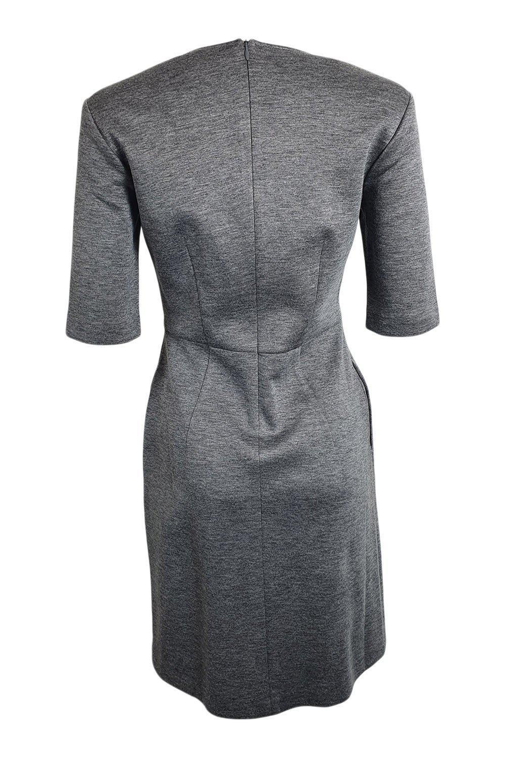 LUISA CERANO Grey V Neck Short Sleeved Fitted Dress - Women's Slim Fit Summer Dress (Size D 34 & D 42) | Perfect for Office, Cocktail Parties & Date Nights