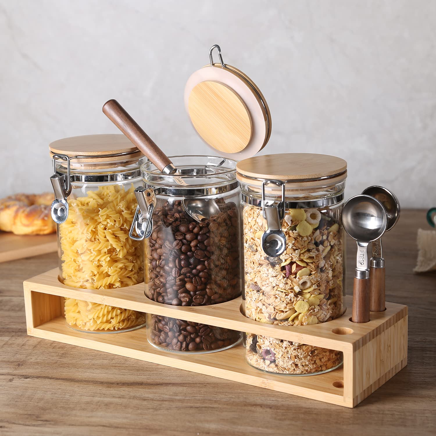 KKC Airtight Glass Coffee Storage Canister with Scoop - 40oz Sealed Jar for Coffee Beans, Ground Coffee, Loose Leaf Tea, Matcha & Sugar - Perfect for Coffee Bars, Kitchen Pantry & Home Organization