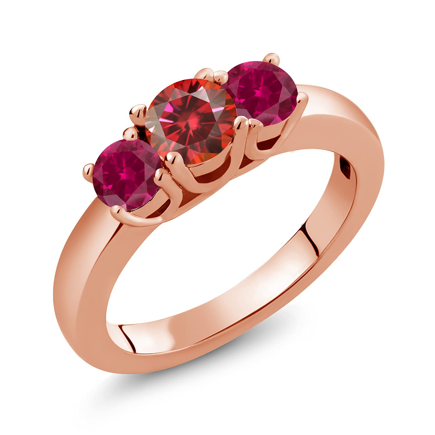 18K Rose Gold Plated Sterling Silver Red Created Ruby & Moissanite Ring Set (1.00 Cttw) - Elegant Jewelry for Weddings, Anniversaries & Special Occasions