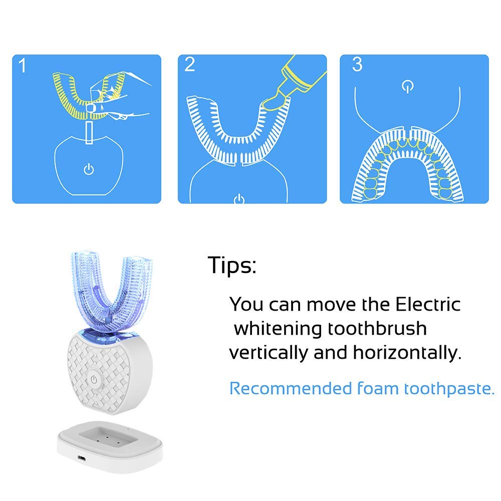 360° Ultrasonic Electric Toothbrush with Automatic Timer & Whitening - Battery Powered, Waterproof, for Deep Cleaning & Fresh Breath - Perfect for Travel, Home & Office Use (White)