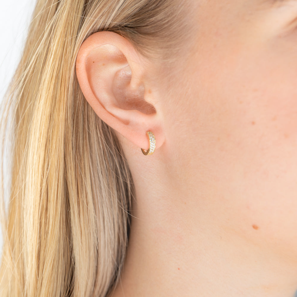 9ct Yellow Gold 8mm Cubic Zirconia Pave Huggie Hoop Earrings for Women - Perfect for Everyday Wear, Parties & Special Occasions