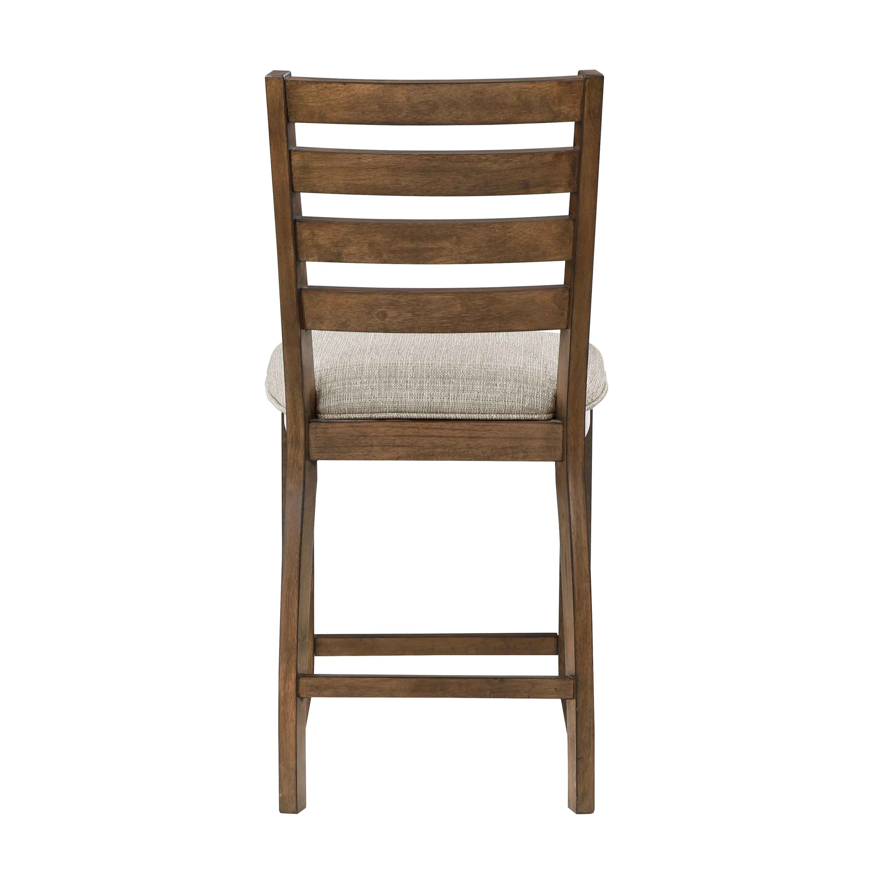 2-Piece Counter Height Chairs Set - Traditional Cherry Finish Wood Frame with Beige Upholstery - Bar Stools for Kitchen Island, Breakfast Nook & Dining Room Furniture