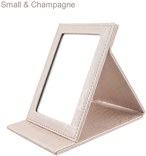 ToiM Portable Folding Vanity Mirror with Stand - Compact Collapsible Makeup Mirror for Travel & Home Use - Champagne Small Dresser Mirror for Makeup Application & Beauty Tools Storage