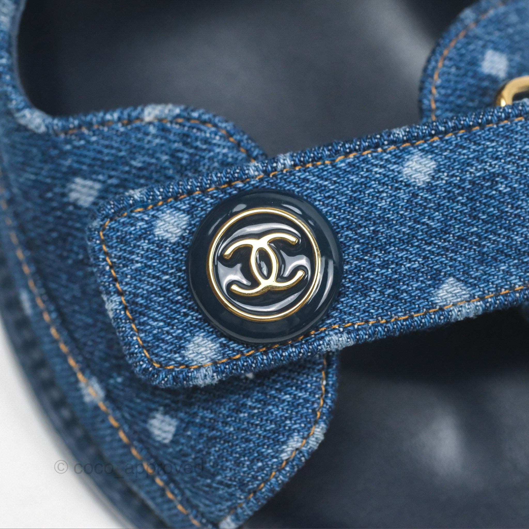 Chanel CC Dots Dad Sandals in Denim Blue - Size 36.5 | Women's Luxury Fashion Sandals for Summer Outfits & Beach Vacations