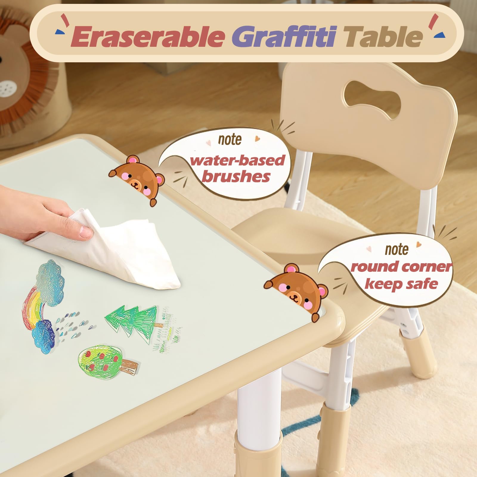 Adjustable Kids Table and Chair Set for Toddlers Ages 3+ - 31.5