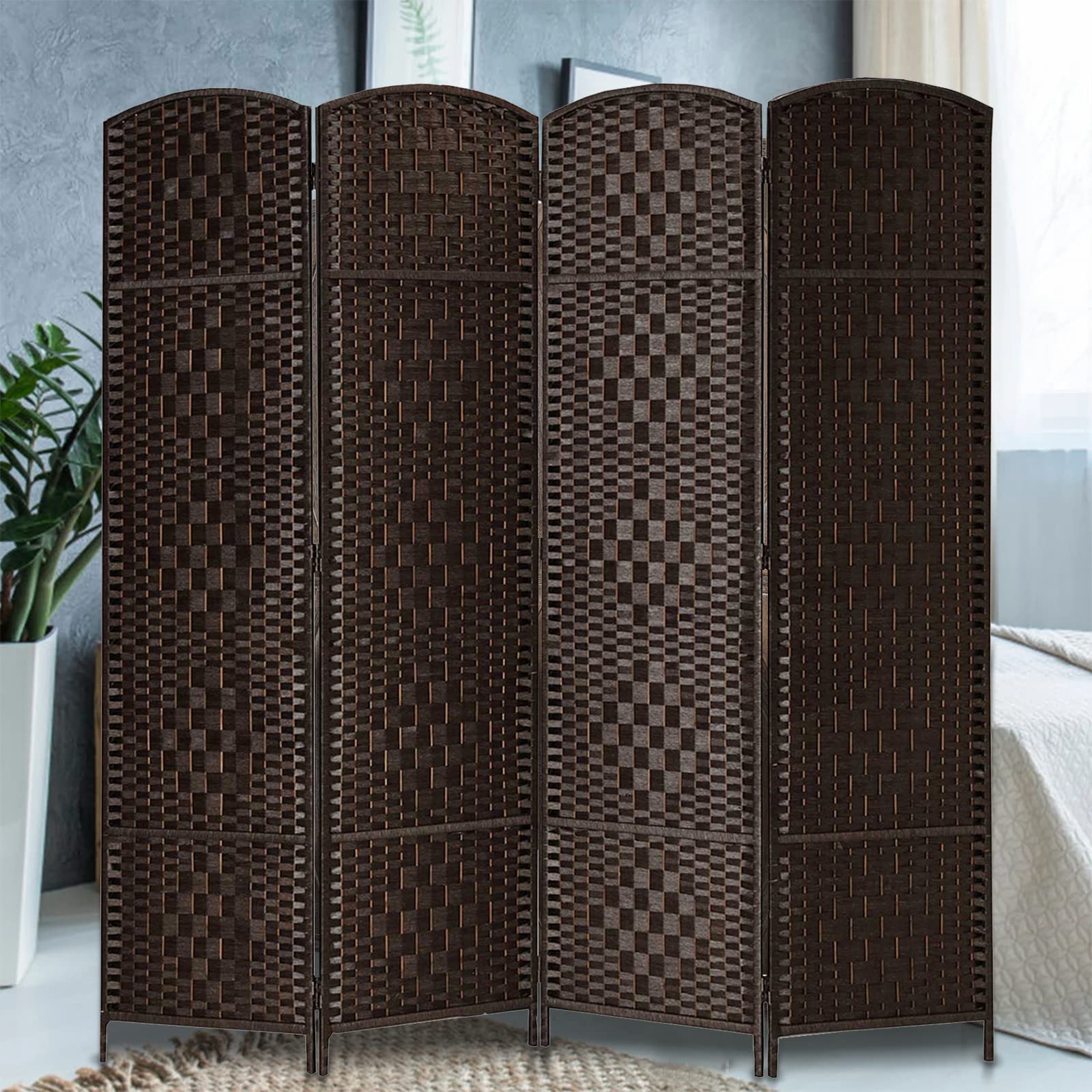 HOMERILLA 6 ft. Tall 4-Panel Folding Room Divider Privacy Screen - Dark Coffee Finish for Home, Office & Dorm Decoration - Perfect for Creating Private Spaces, Room Partition & Stylish Home Decor
