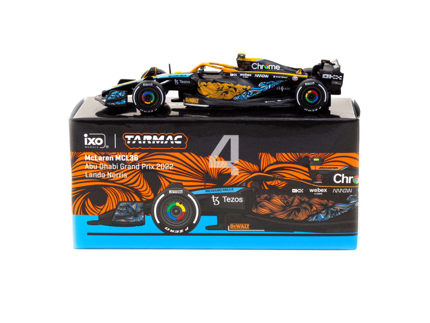 Tarmac Works X iXO Models 1/64 Scale McLaren MCL36 Abu Dhabi Grand Prix 2022 Lando Norris #4 Diecast Car - Collectible Racing Model for Display & Gifting
