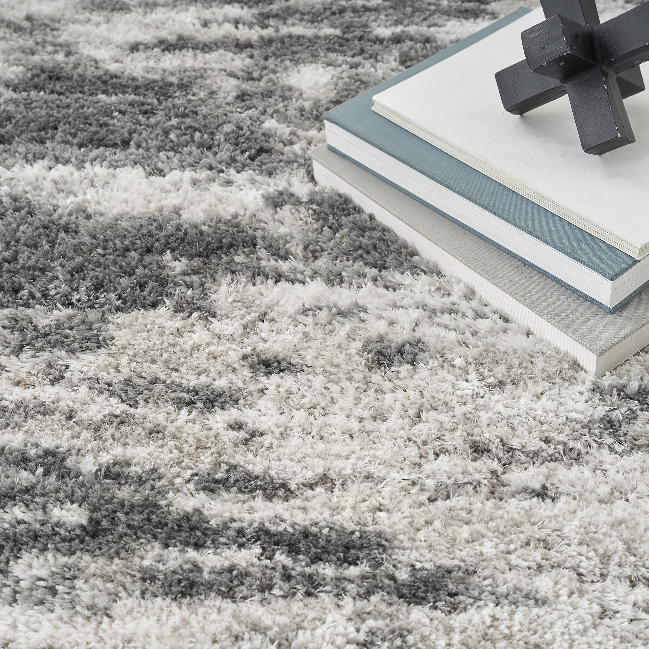 Nourison Luxurious Shag Charcoal/Ivory 4' x 6' Area Rug - Soft Plush, Easy Clean, Non-Shedding, Stain Resistant for Bedroom, Living Room, Dining Room & Kitchen Decor (4x6) - Perfect for Cozy Home, Apartment and Office Spaces