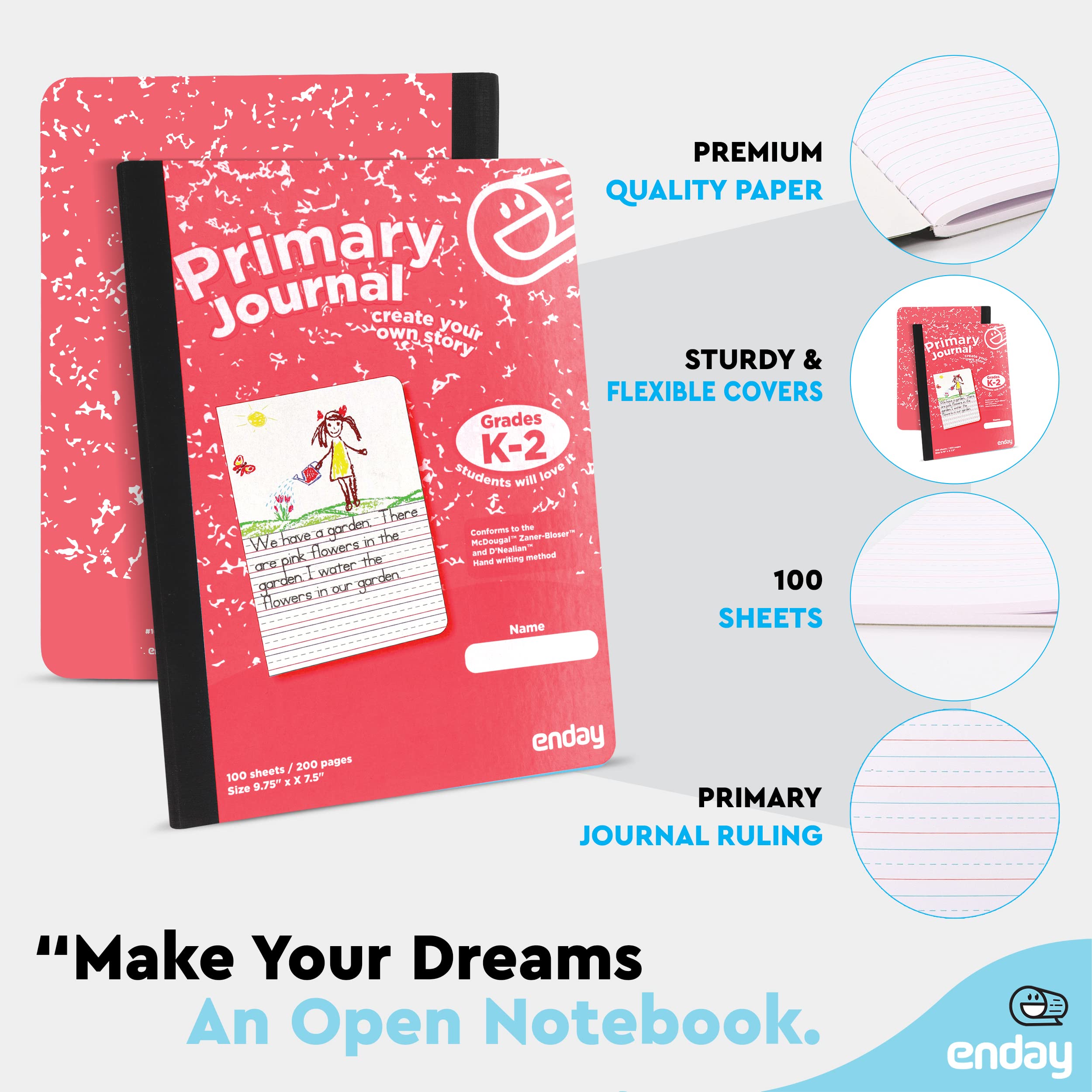 Enday 48-Pack Primary Writing Journals for Kids Grades K-2 - Half Page Ruled Composition Notebooks, 100 Sheets Each | Perfect for Classroom Activities, Homeschooling & Creative Writing Practice