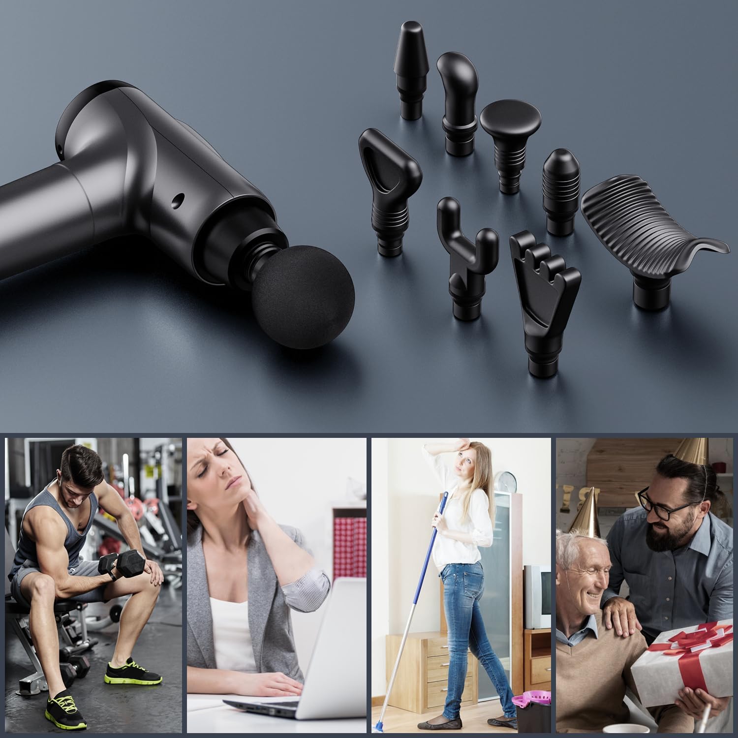 Mitimi Deep Tissue Massage Gun - Electric Percussion Muscle Massager with 9 Attachments & 30 Speed Levels for Pain Relief - Perfect for Athletes, Gym Recovery & Home Use