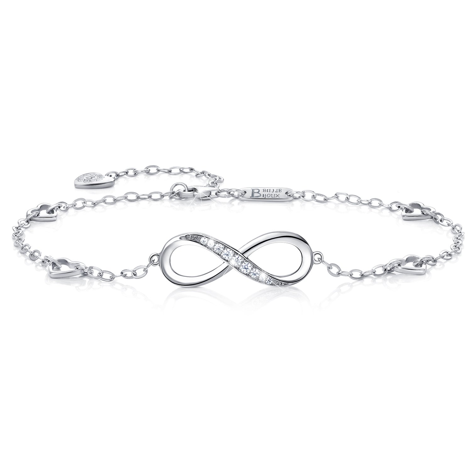 Billie Bijoux Women's 925 Sterling Silver Infinity Anklet Bracelet with Endless Love Symbol Charm - Adjustable Ankle Bracelet for Women - Perfect Gift for Her, Anniversary, Birthday & Everyday Wear