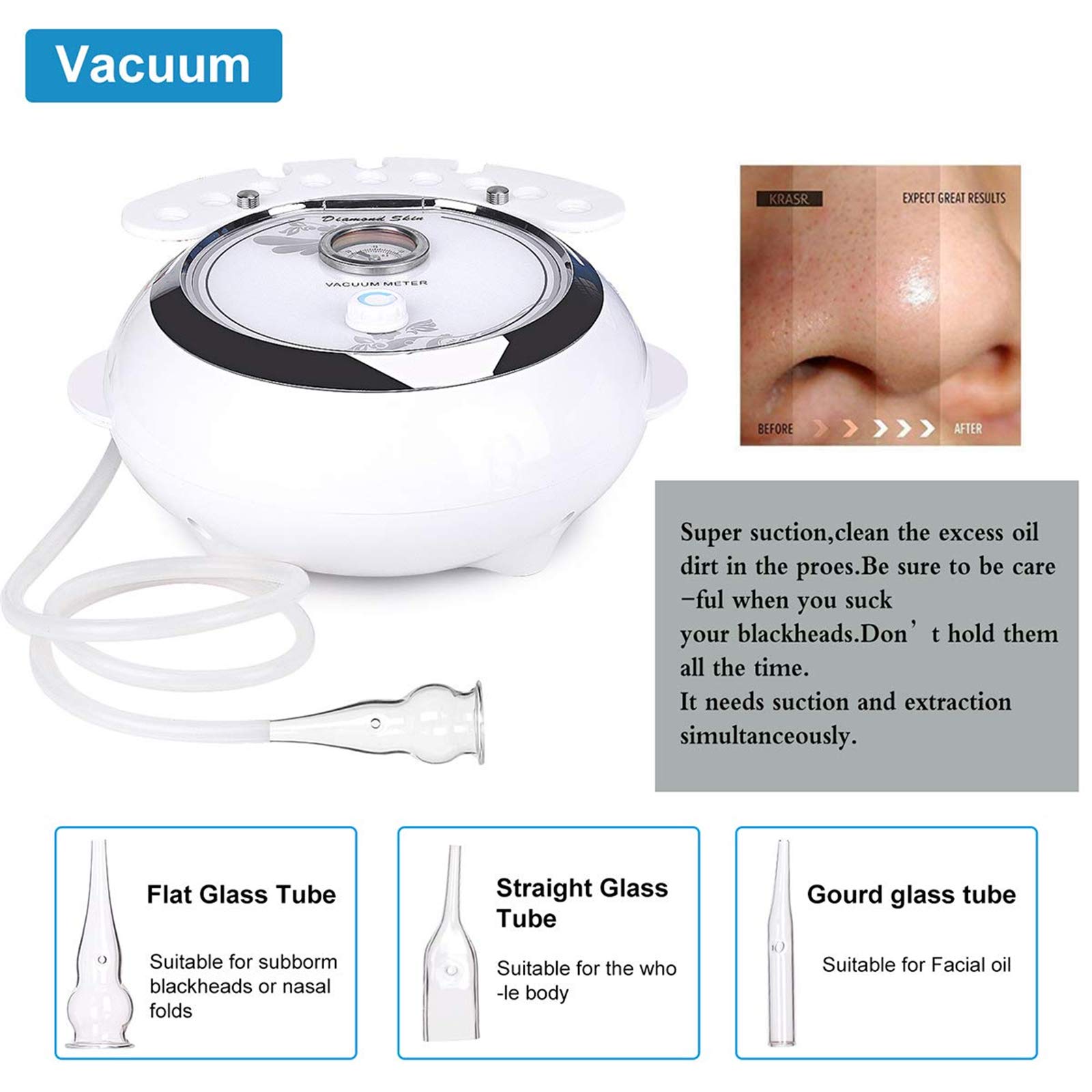 Upgraded 3-in-1 Diamond Microdermabrasion Machine with 65-68cmHg Suction Power - Professional Facial Care Device for Home & Salon Use - Perfect for Exfoliation, Blackhead Removal & Skin Rejuvenation
