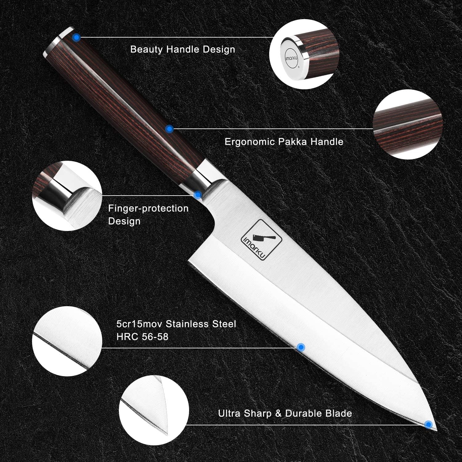 Imarku 7-inch Deba Knife - Ultra Sharp Japanese Sushi & Fish Fillet Knife with Stainless Steel Single Bevel Blade, Ergonomic Handle - Perfect for Sushi Making, Fish Cutting & Kitchen Prep - Ideal Gift for Chefs, Mom & Dad (Birthday, Housewarming)