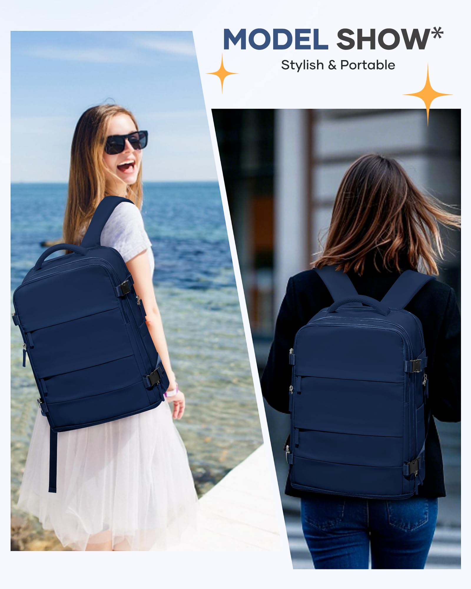 Coofay 40L Travel Backpack for Women - Lightweight Carry On Backpack Airplane Approved, Waterproof Gym Backpack for College, Work & Weekend Trips - Sapphire Blue (Perfect for Business Travel, Hiking & Daily Commute)