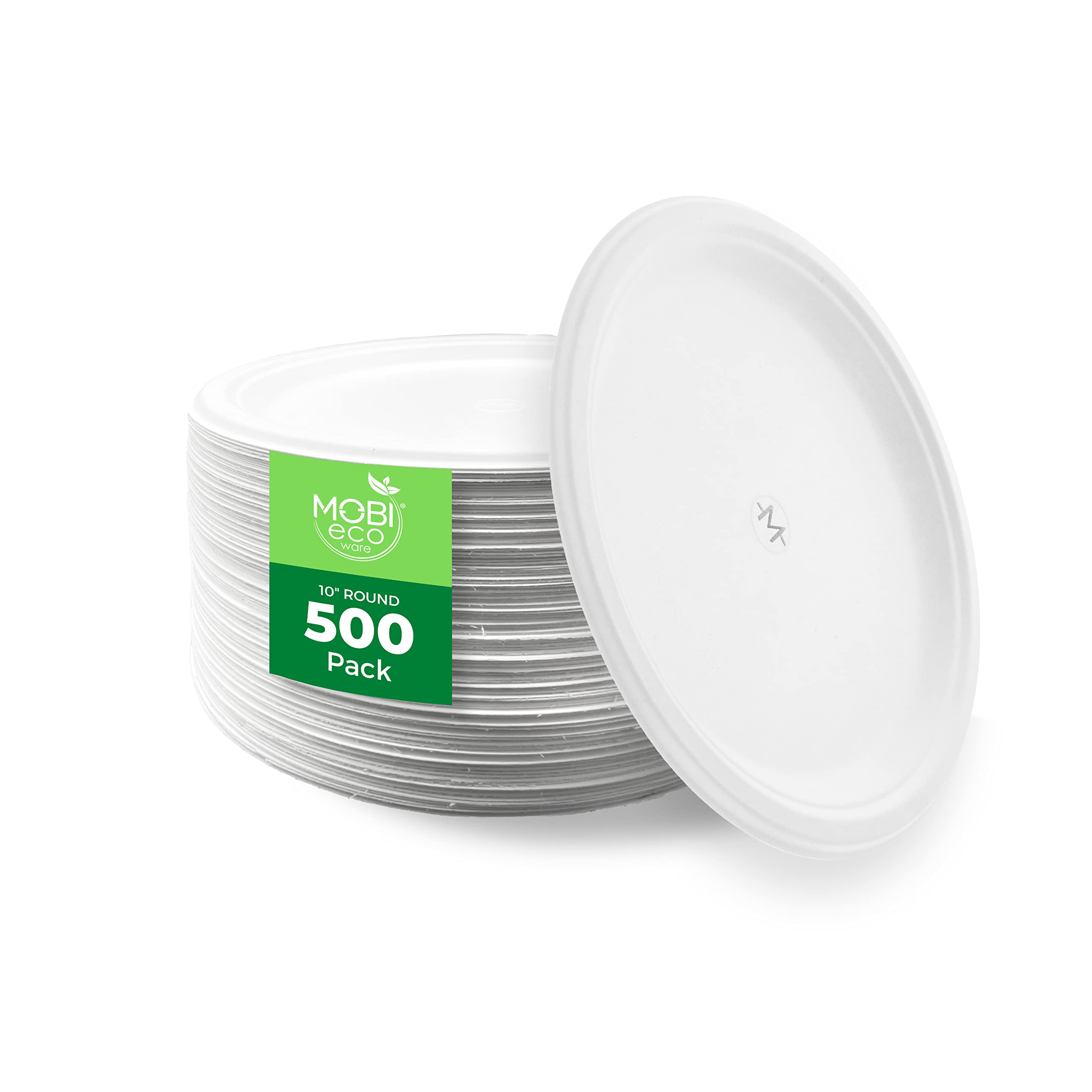 MOBI Ecoware 500-Pack 10 Inch Biodegradable Paper Plates - USDA Certified 100% Plant-Based, Compostable & Eco-Friendly Heavy Duty Disposable Plates for Microwave Use - Perfect for Birthday Parties, Picnics, BBQs & Family Gatherings