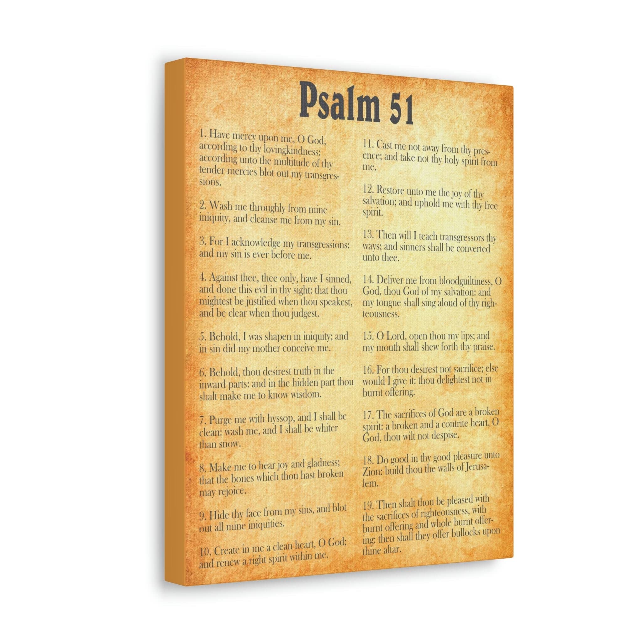 Gold Bible Canvas Wall Art - Psalm 51 Christian Scripture Decor for Home & Church - Inspirational Gift for Weddings, Baptisms & Religious Occasions