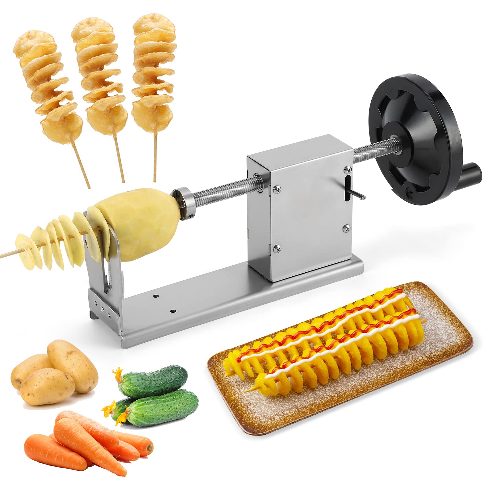 CGOLDENWALL 3-in-1 Manual Tornado Potato Slicer - Stainless Steel Spiral Potato Cutter for Twisted Fries & Veggies | Perfect for Home Cooking, Parties & Food Stalls