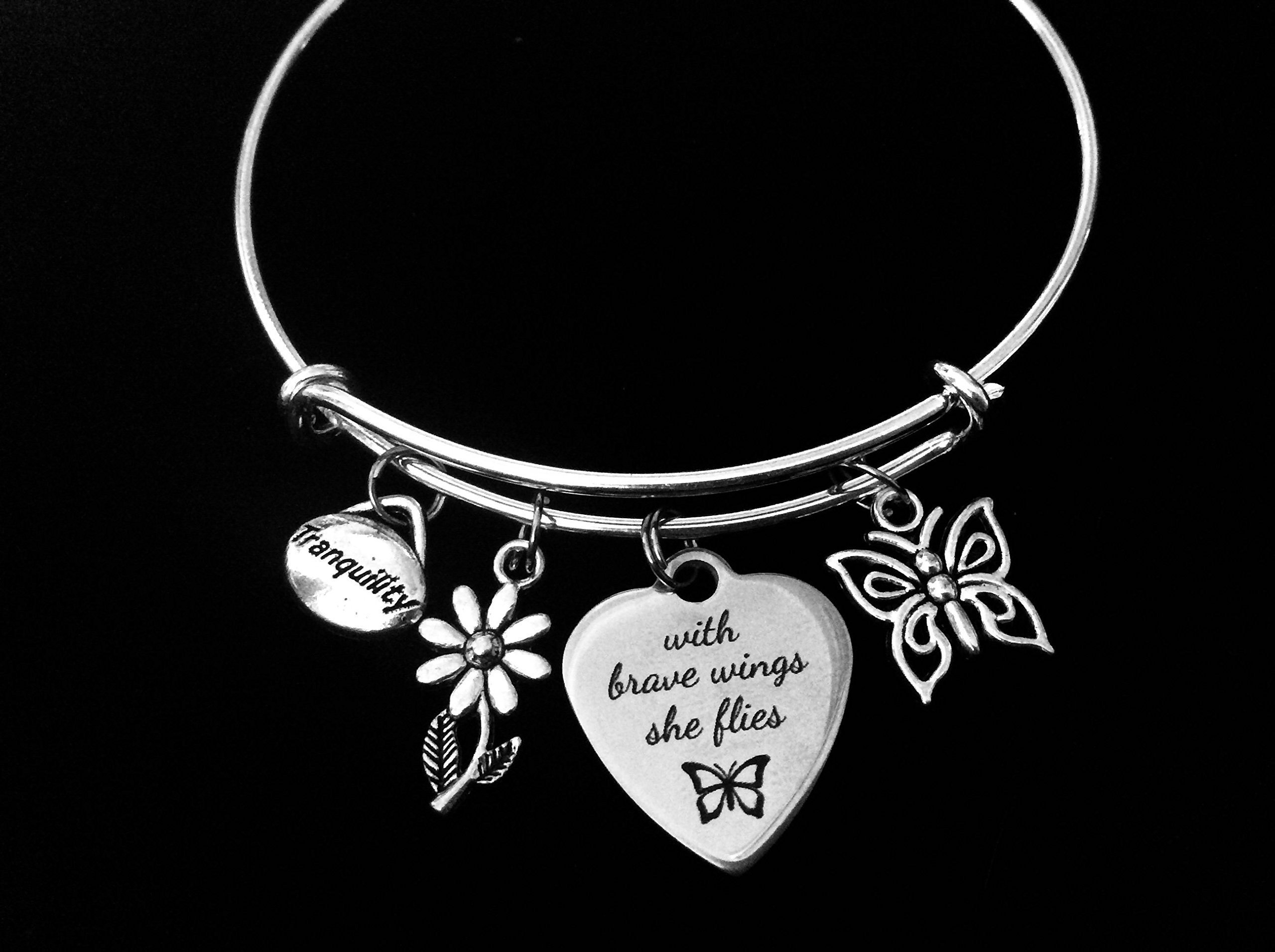 Brave Wings She Flies Charm Bracelet - Sterling Silver Bangle for Women - Perfect for Daily Wear, Gifts & Special Occasions