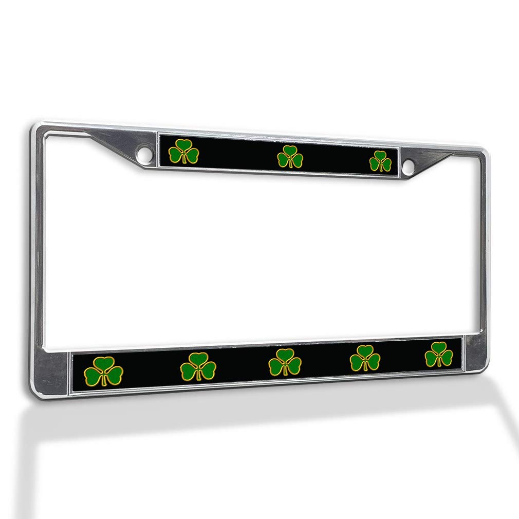 3 Leaf Shamrock Metal License Plate Frame - Weatherproof Chrome Car Accessory with Solid Insert (2 Holes) - Perfect for St. Patrick's Day Decor & Irish-Themed Vehicle Customization