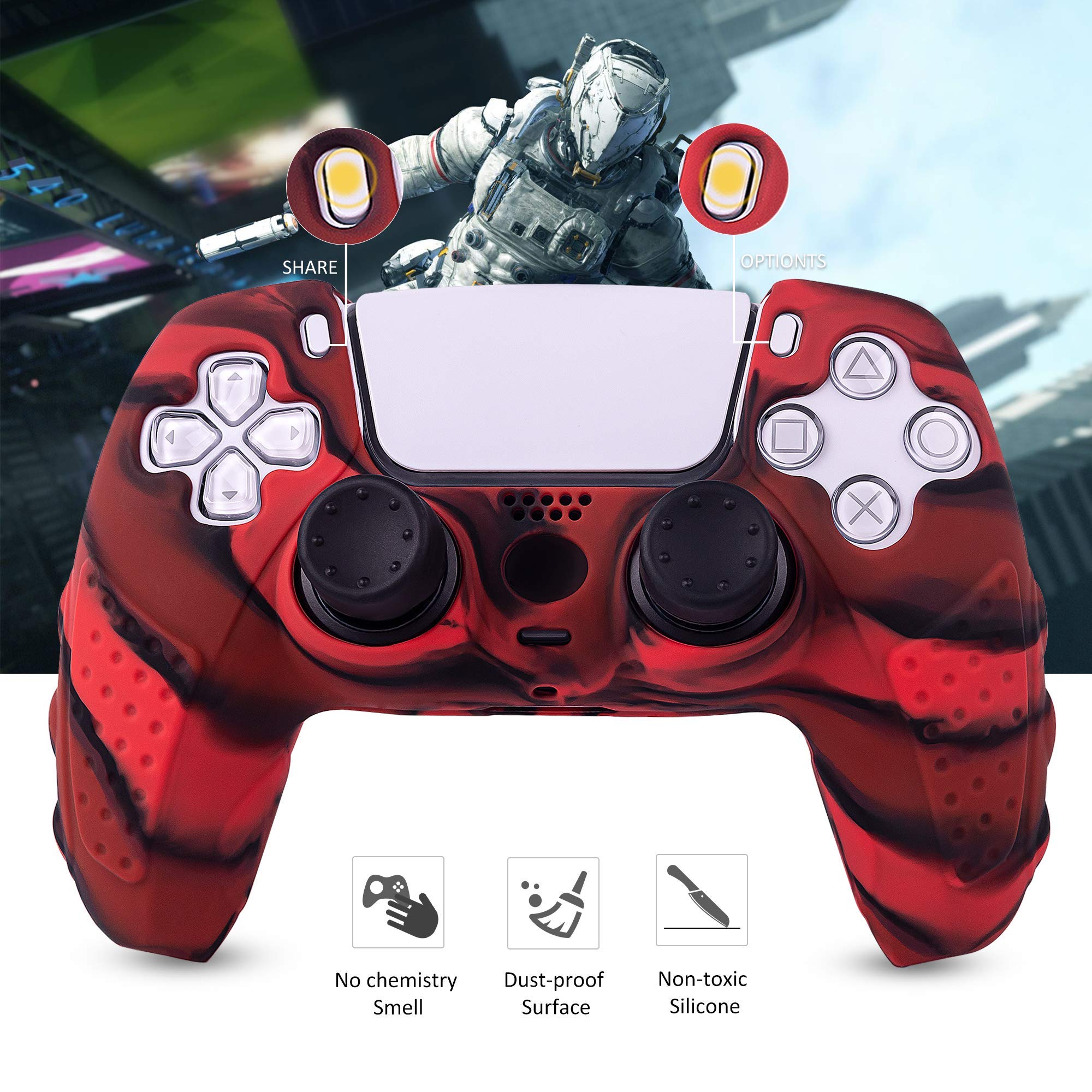 Anti-Slip PS5 Controller Cover - Silicone Skin with 6 Thumb Grips (Camouflage) for Enhanced Gaming Comfort