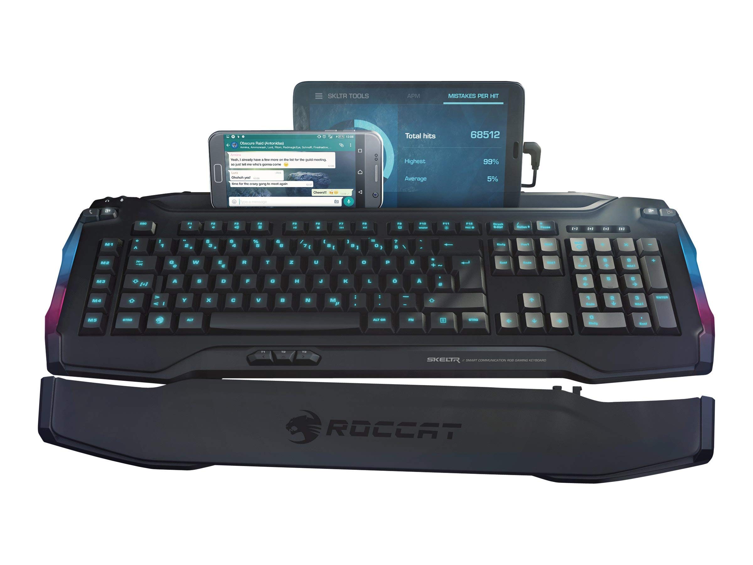 ROCCAT Skeltr RGB Gaming Keyboard - Wireless Mechanical Keyboard with Smart Communication, Universal Device Docking Slot, Black (Renewed) - Perfect for PC, Mac, PS4, Xbox Gaming & Streaming Setup