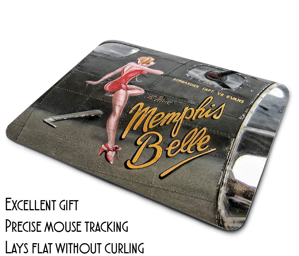Vintage WWII Memphis Belle Nose Art Mouse Pad - Non-Slip Rubber Base Gaming Mousepad for PC, Laptop, Notebook & Office Desk - Perfect for Gamers, Graphic Designers & Aviation Enthusiasts