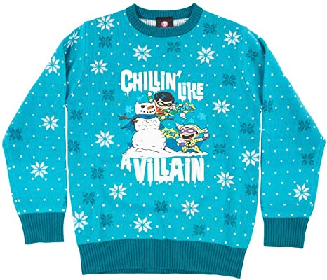 DC Comics 'Chillin like a Villain' Kids Jumper - Ugly Christmas Sweater for Boys & Girls Ages 5-6 | Fun Holiday Party Outfit & Festive Gift
