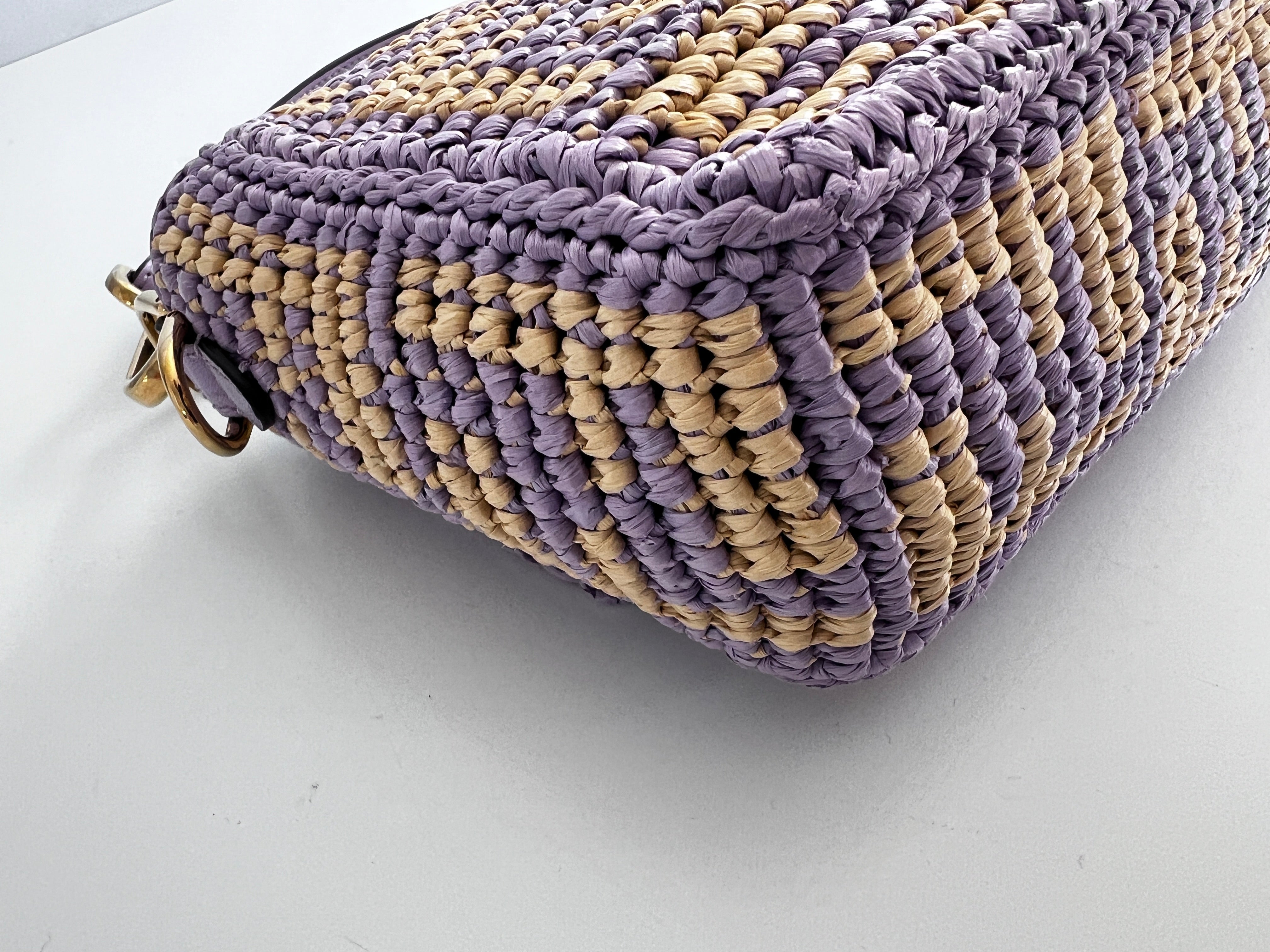 Fendi Violet Raffia Woven Baguette Bag - Stylish Crossbody Purse for Women, Perfect for Summer Outings, Beach Trips, and Casual Events