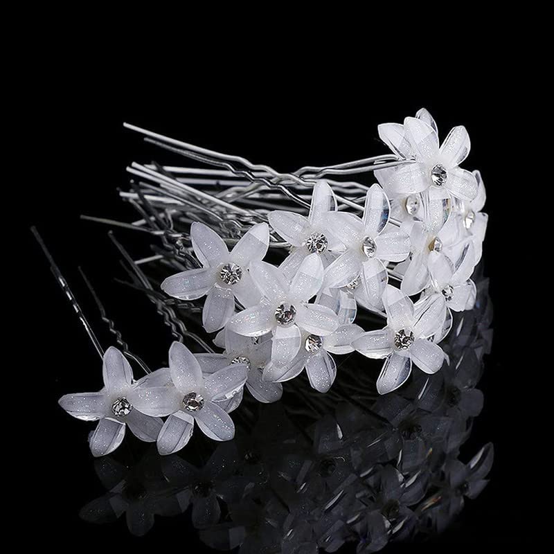 Belicia 12-Piece White Rhinestone Wedding Hair Pins Set - U-Shaped Floral Bridal Hair Clips for Women, Perfect for Weddings, Proms & Special Occasions