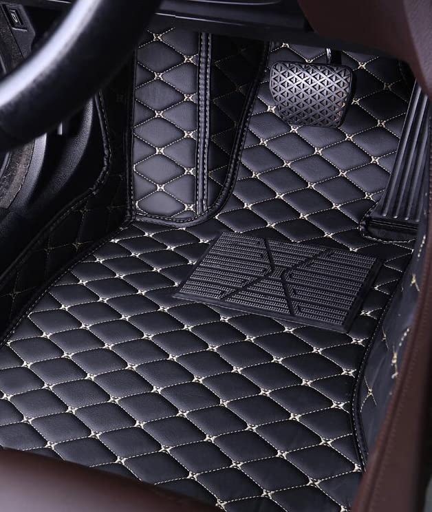 Premium Anti-Slip Leather Car Floor Mats - Universal Fit for 99.99% Sedan, SUV, Coupe & Sports Cars - All Weather Protection with Black Design & Red Stitching - Perfect for Daily Commute, Road Trips & Off-Road Adventures