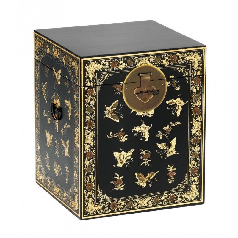 Golden Dragon Oriental Painted Solid Wood Decorative Black Chest 45x45x50cm - Asian Home Decor, Living Room Storage, Feng Shui Cabinet for Bedroom or Entryway