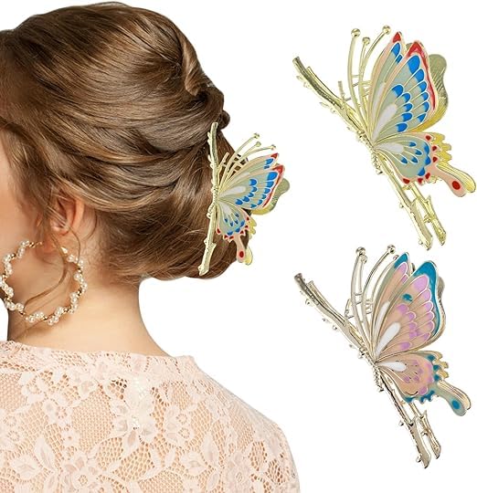 Sparkly Butterfly Hair Claw Clips - Large Non-Slip Metal Hair Clips for Women, Strong Hold Hair Accessories for Thick Hair, Cute Hair Clips for Girls, Perfect Hair Gifts for Her (Great for Parties, Weddings, Daily Styling)