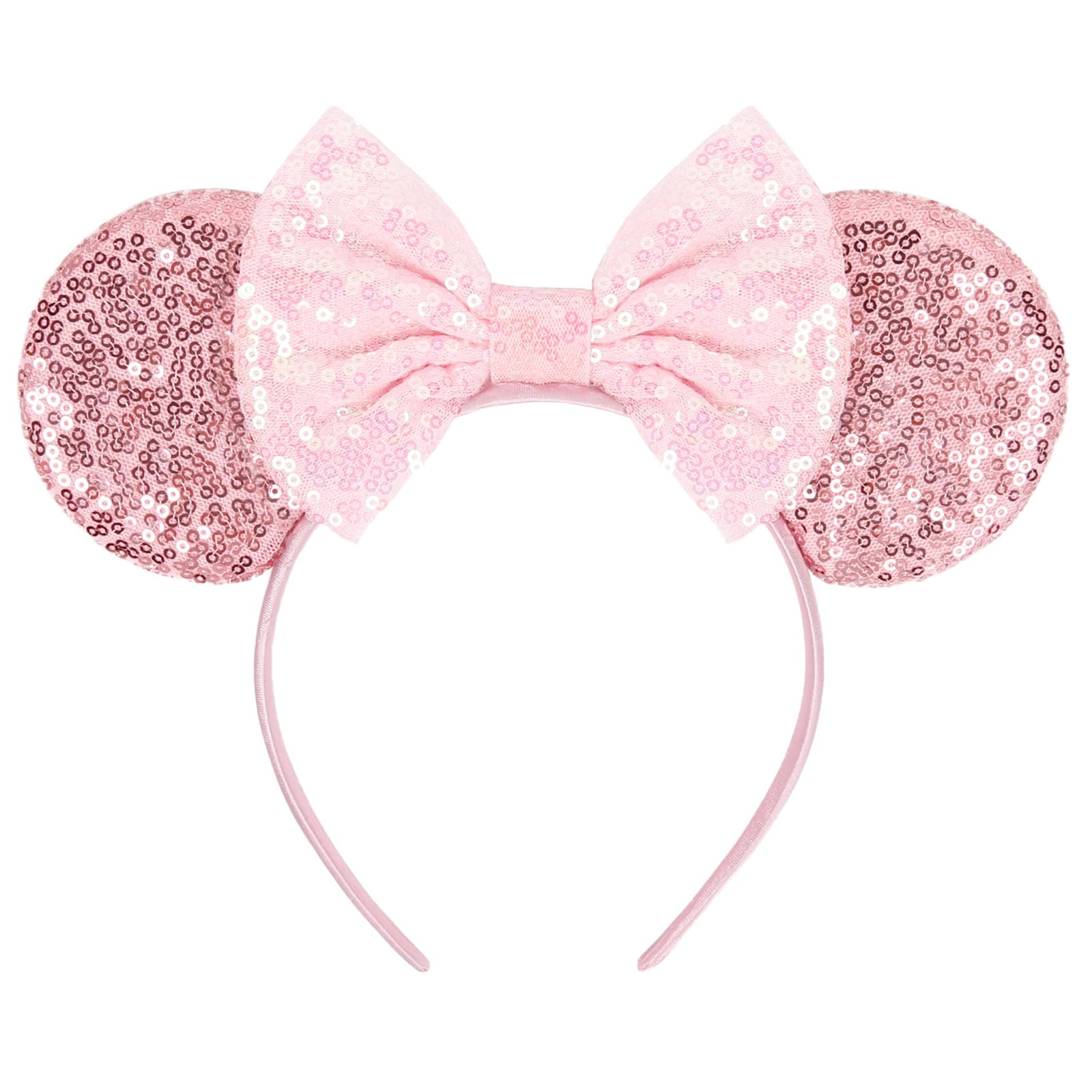 Sparkly Pink Bow Mouse Ears Headbands for Women - Disney Inspired Hair Accessories for Halloween, Christmas, Birthdays, Cosplay & Princess Parties - Perfect for Theme Parks, Costume Events & Photo Shoots