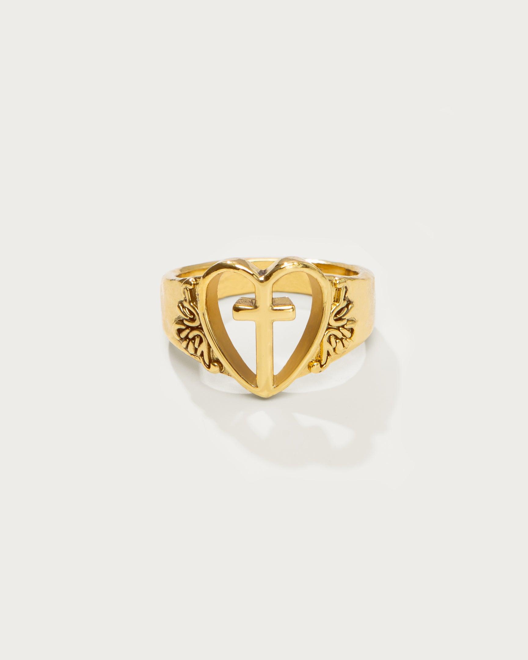 Creda Heart Cross Ring for Women - Elegant Sterling Silver Religious Jewelry Gift for Her - Perfect for Church, Weddings & Everyday Wear