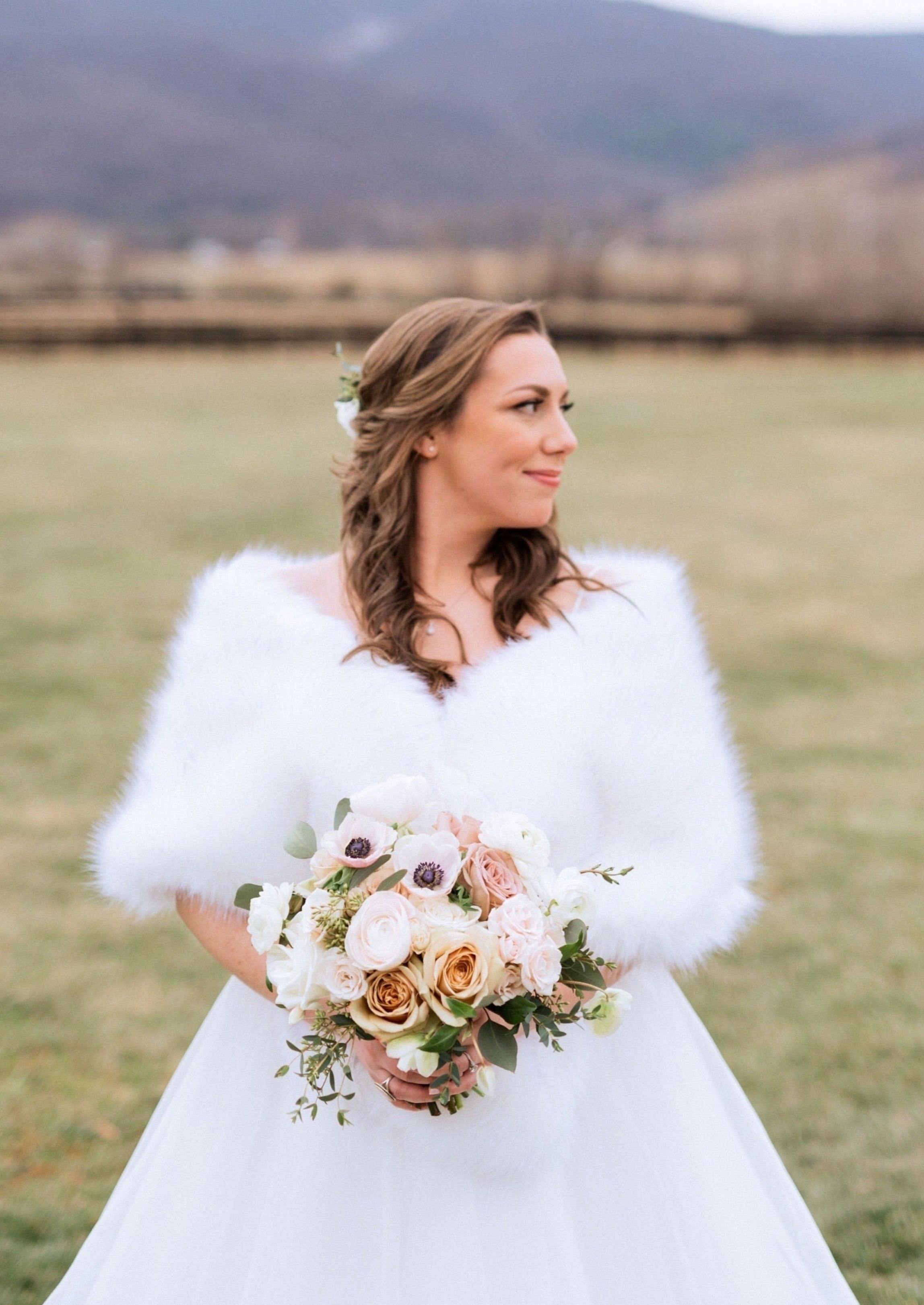 Luxury White Bridal Fur Shawl - Elegant Wedding Accessory for Brides (Lilian PWht02) | Perfect for Winter Weddings, Photo Shoots & Formal Events
