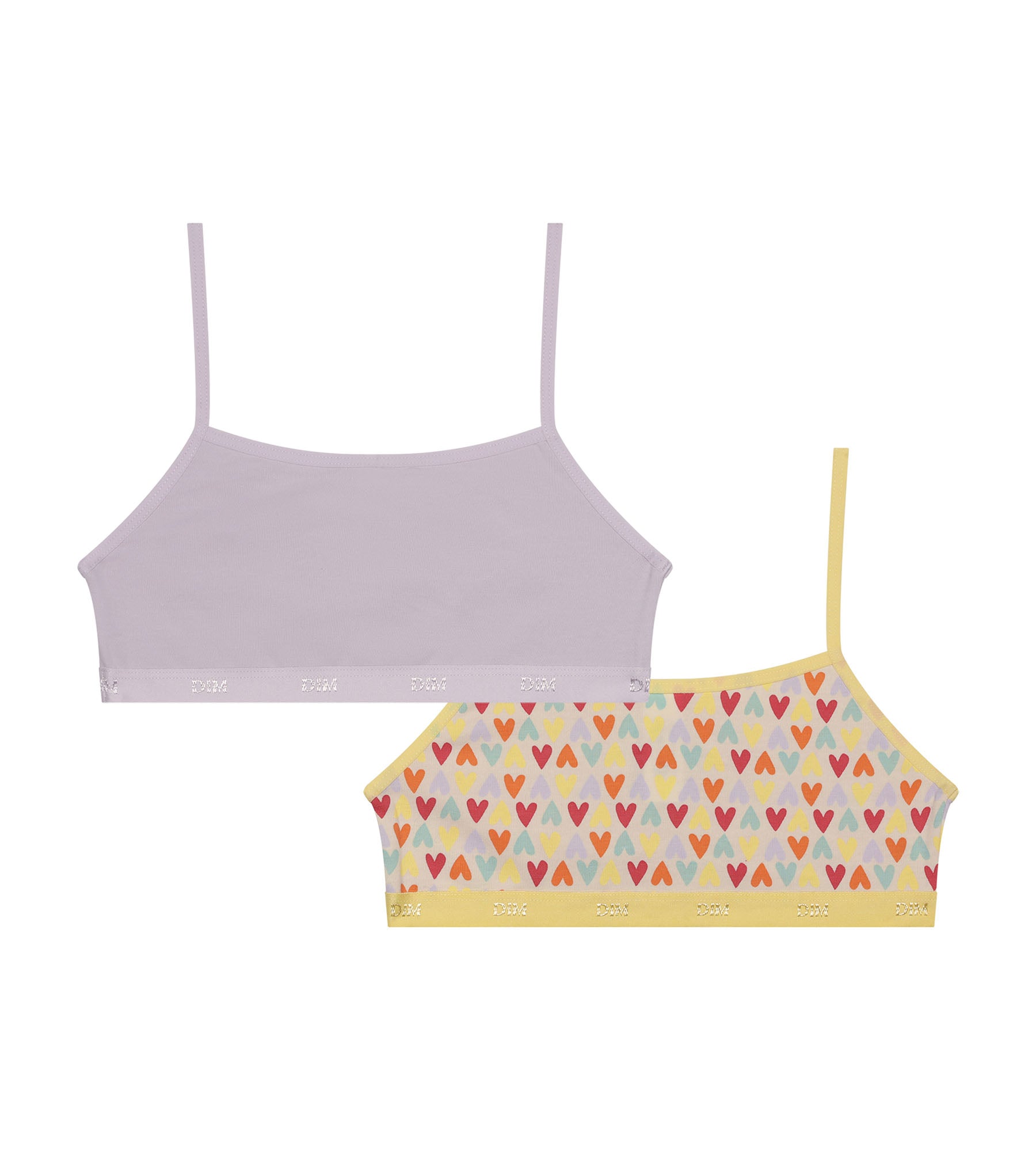 2 Pack Girls' Cotton Stretch Lace Bralettes with Heart Pattern - Soft Comfort for Everyday Wear, Playdates & Sleepovers