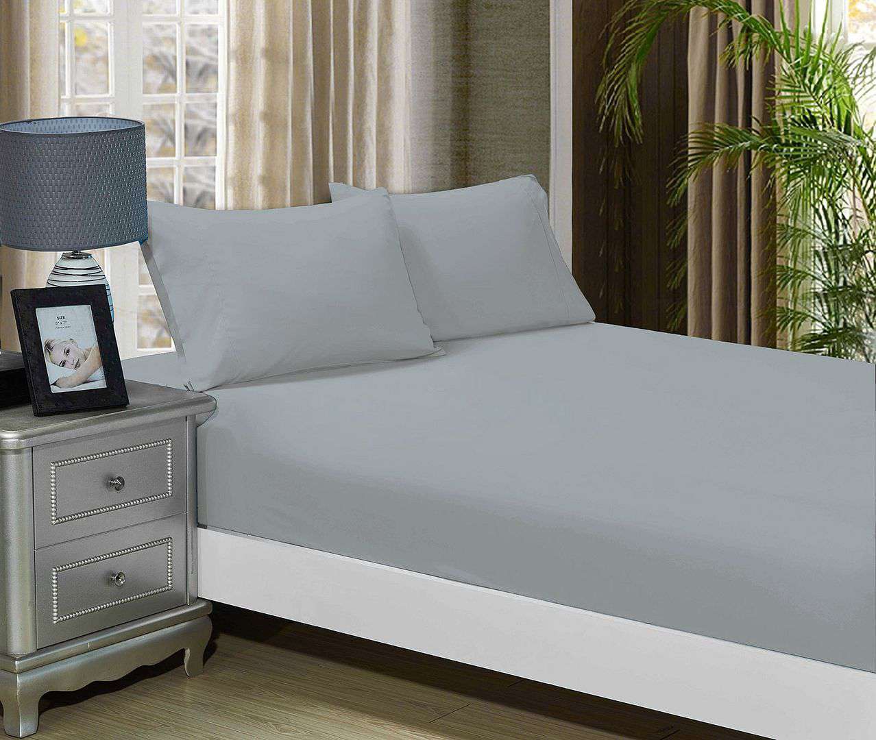 1000TC Ultra Soft Fitted Sheet & 2 Pillowcases Set - Super King Size Bed Sheets - Silver Gray Luxury Bedding - Perfect for Master Bedroom, Guest Room & Hotel Use