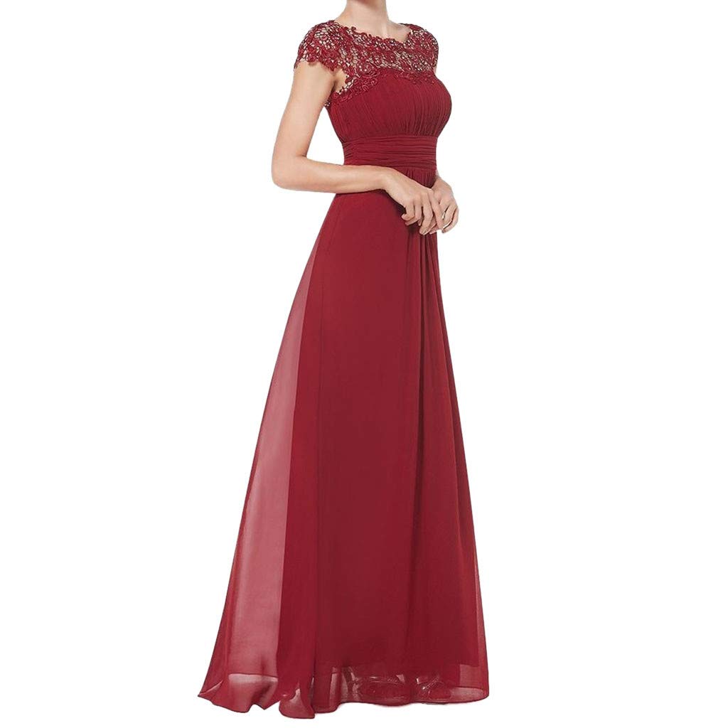 FORUU Women's Retro Floral Lace Vintage Wedding Maxi Dress - Elegant 2/3 Sleeve Formal Gown for Bridal, Evening Parties & Special Occasions