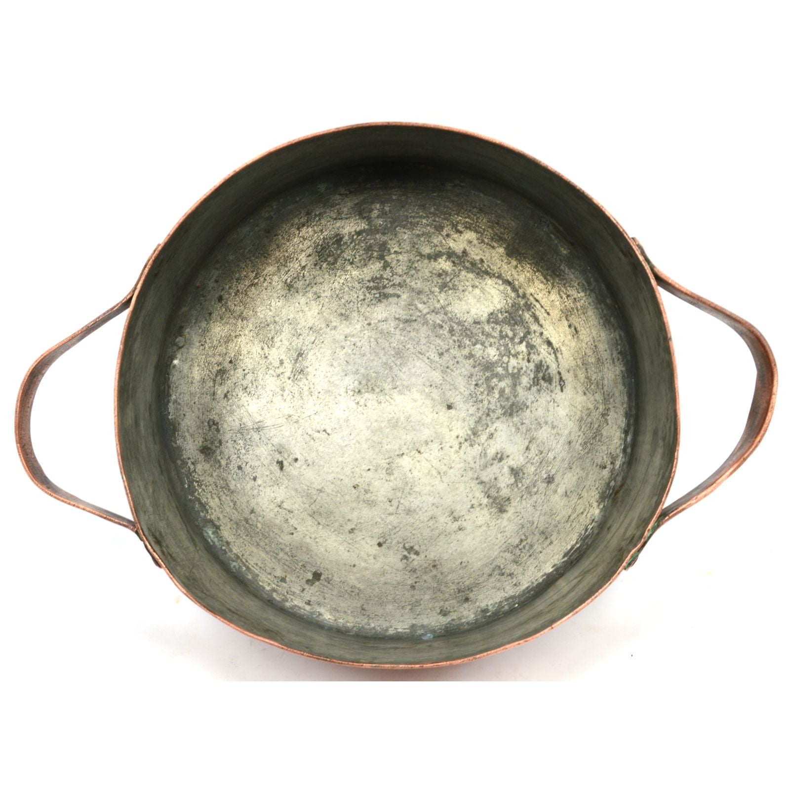 Vintage 6.5 Quart Copper Casserole Pot with Double Handles - Heavy Duty Primitive Cooking Bowl for Rustic Kitchens & Farmhouse Style Cooking