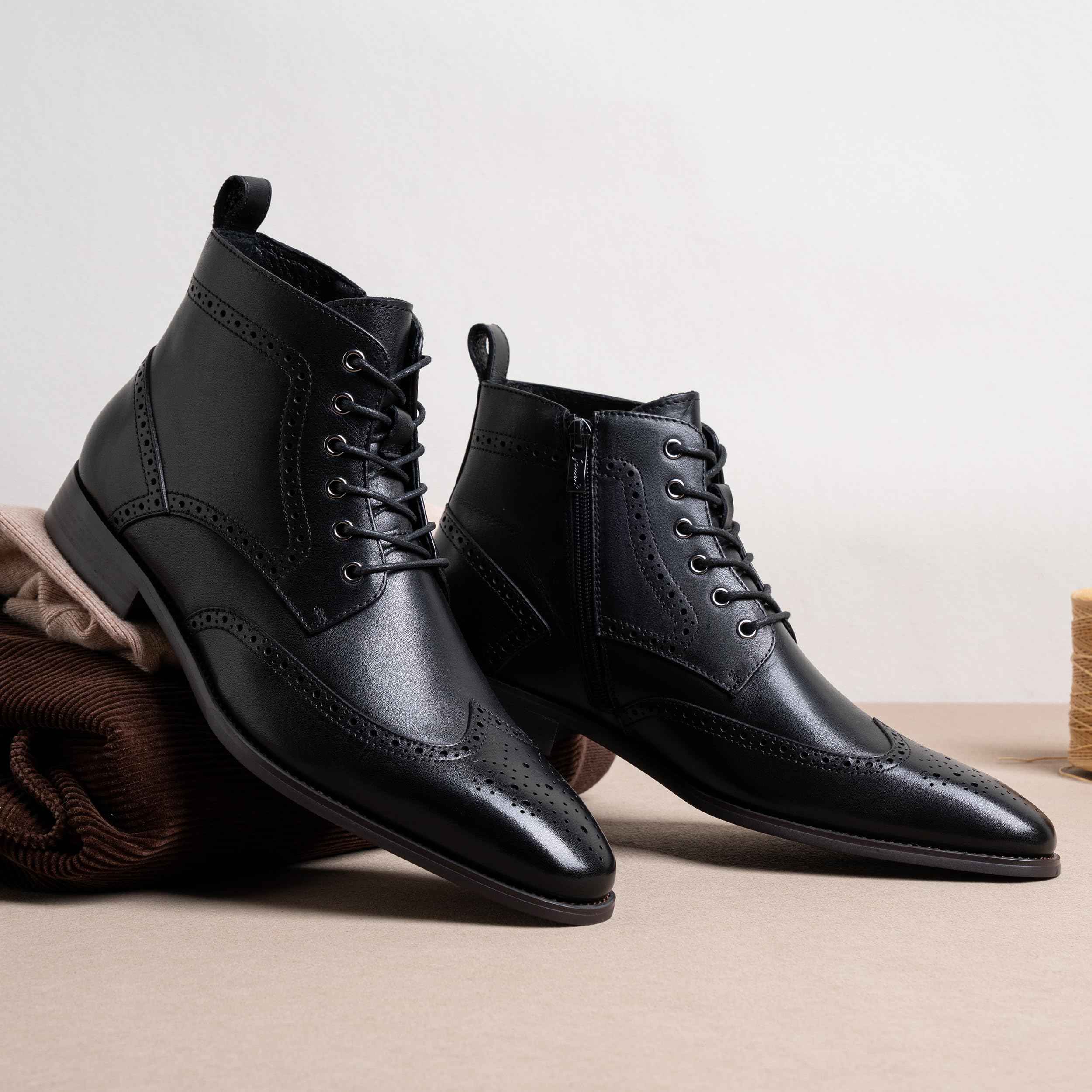 Premium Men's Leather Dress Boots with Cap-Toe - Stylish & Comfortable Formal Boots for Business, Office & Special Occasions