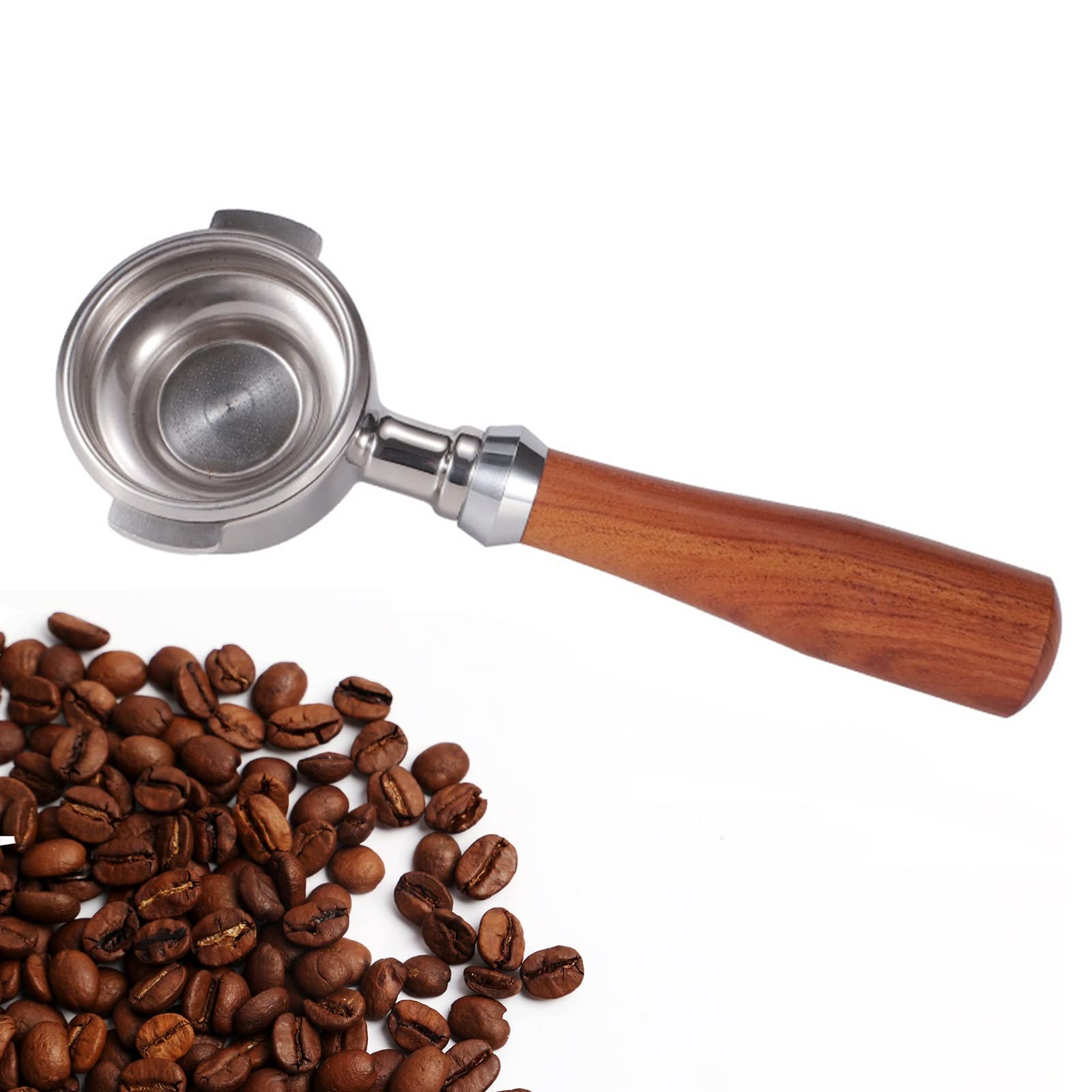 58mm Espresso Portafilter - Professional Bottomless Coffee Filter with Wooden Handle for Espresso Machines - Single Spout Design - Perfect for Home Baristas & Coffee Shops (Color: A)