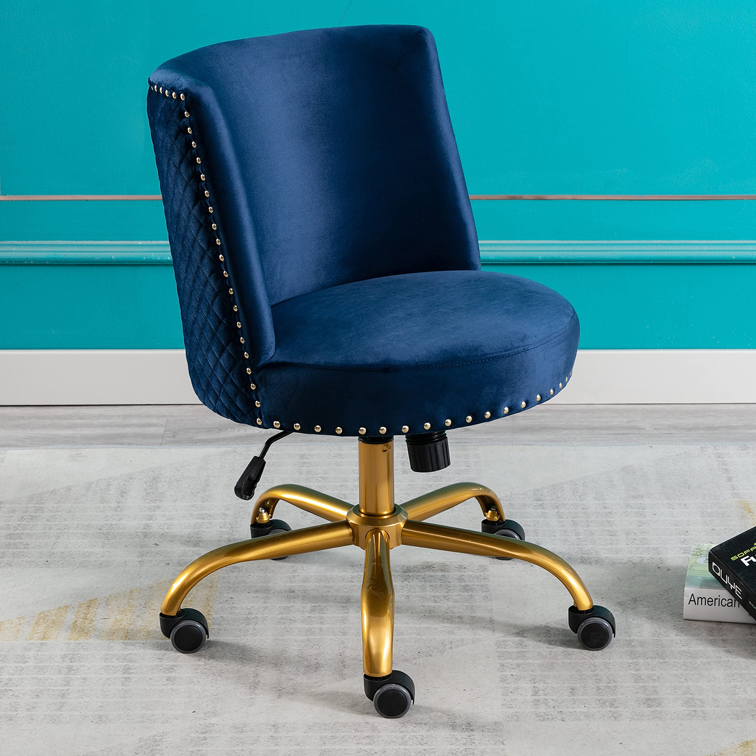Velvet Swivel Office Chair - Modern Tilt Task Chair for Home Office, Computer Desk, Living Room & Bedroom - Navy Blue Accent Chair for Work, Study & Relaxation