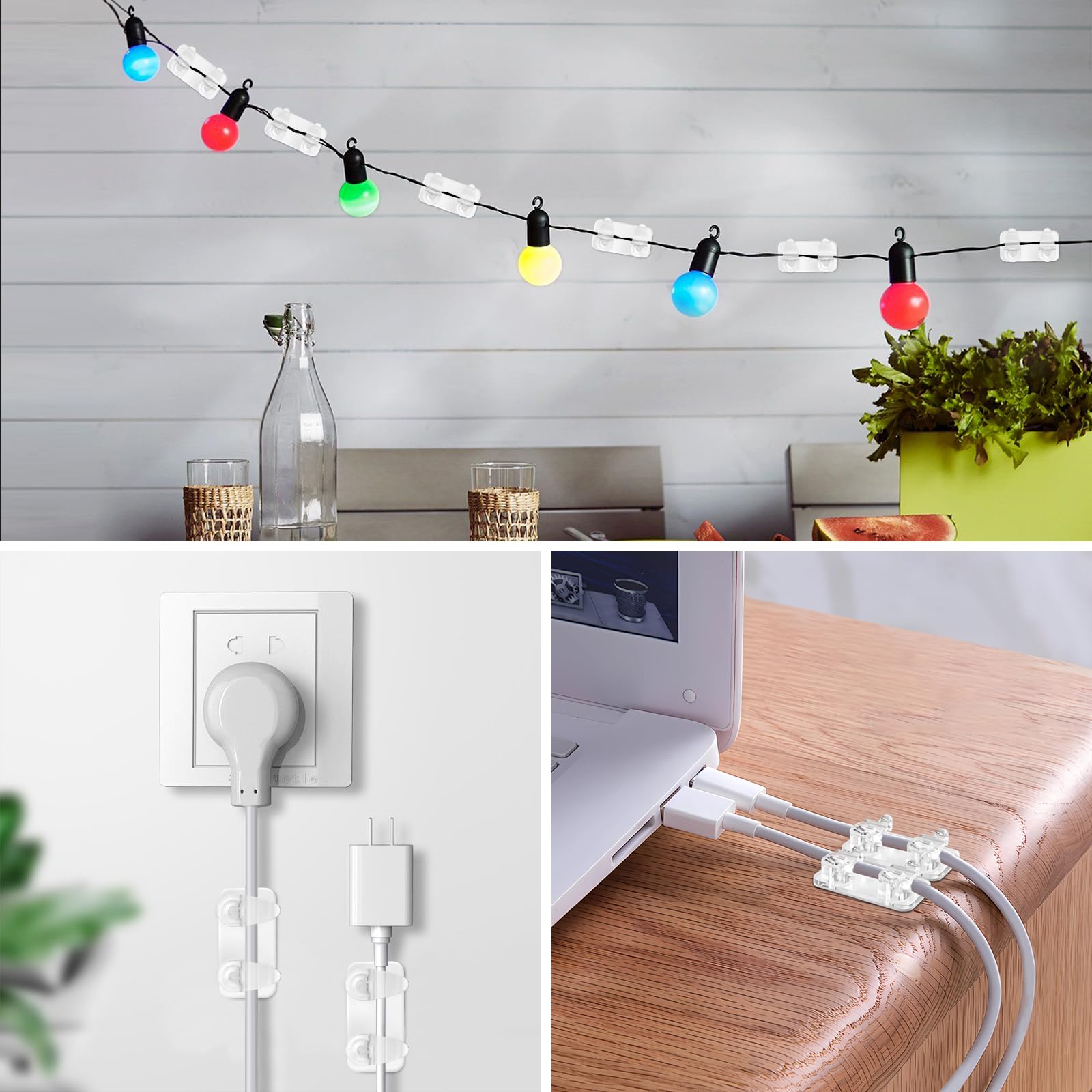Command Outdoor Light Clips with Adhesive Strips - 50 Pack Clear Wall Clips for Hanging Outdoor Lights, Cables & Fairy Lights - Strong Adhesive Cable Management for Desk, Home & Garden Decor - Perfect for Patio, Christmas & Party Lighting